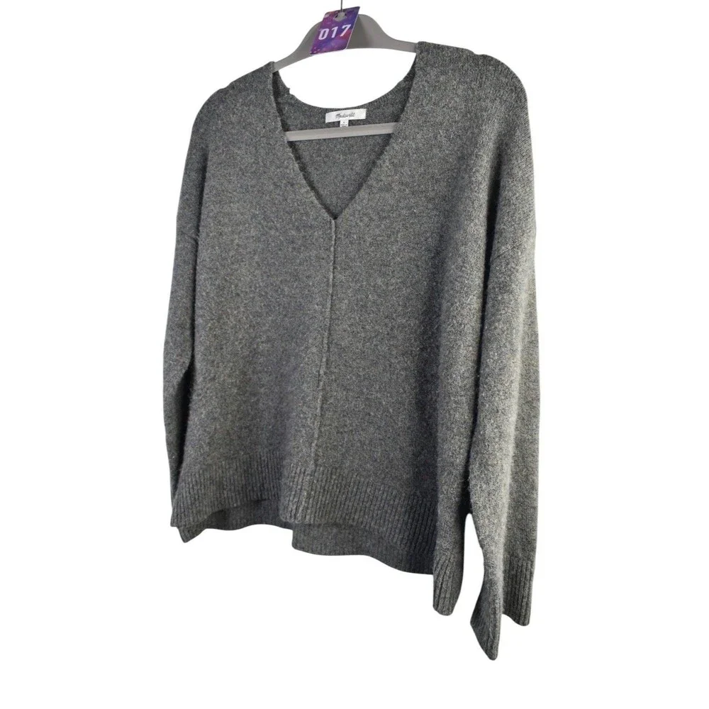 Madewell Oversized V Neck Sweater Womens Wool Blend S Cozycore Soft Grunge Gray